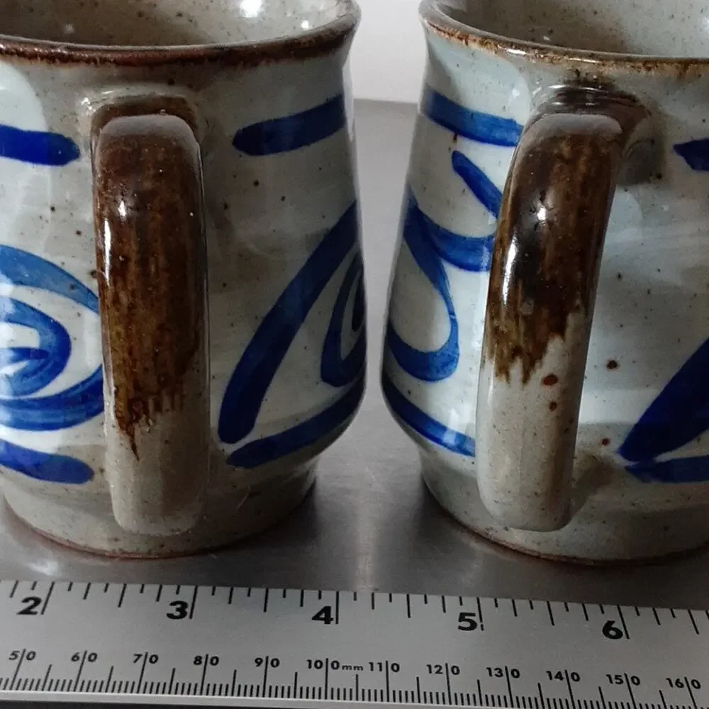 Handmade set of glazed pottery mugs
